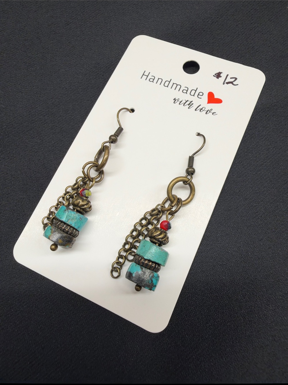 NEW Handmade Bronze Chain Turquoise Drop Earrings